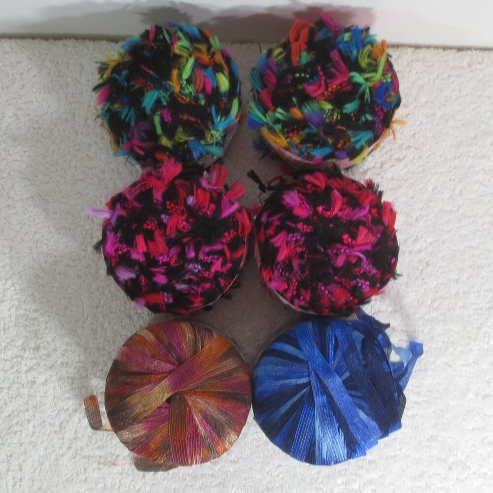 NEW Lion Brand Yarn Multi Colors Mixed Lot of 6 Fancy Ribbon Eyelash Apx 7 Ounce